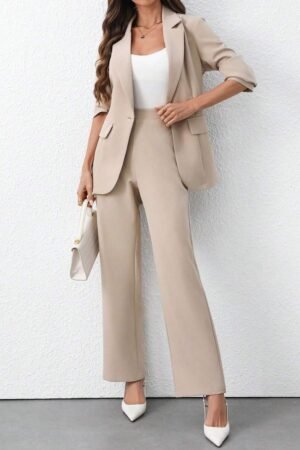 EMERY ROSE Women Casual/Office Solid Color Blazer + Pants 2 Pieces Set Fall Cloth For Women