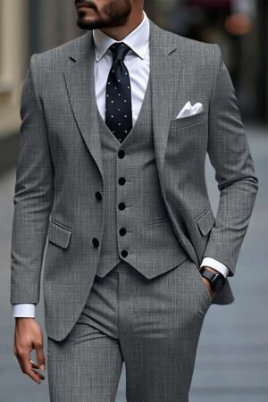 Manfinity Mode Men's Solid Color Patchwork Button Front Long Sleeve Jacket And Pants Set, Men's Solid Color Relaxed Lapel Blazer And Bias Pocket Pants Set Suits For Men Men Dress Suit Wedding Suits For Men Men Dress Suits Dress Suits For Men