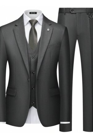 Mens Suits Slim Fit 3 Piece Tuxedo Suit One Button Solid Prom Wedding Party Blazer Vest Pants Set