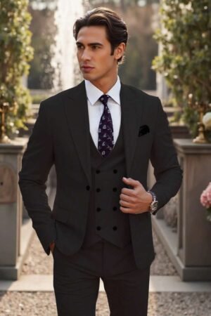 3 Pieces Mens Suit Slim Fit Tuxedos Formal Business Wedding Prom Suit Male Groom Tuxedo, Solid Color, Blazer+Vest+Pant, Modern Fit Wedding Party Dinner Formal, Long Sleeves, Double Breasted, Machine Washable, Spring/Fall