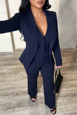 SHEIN SXY 3pcs Set: Grey Long Sleeve Blazer, Vest And Pants, Sexy Outfit For Commute And Date, Autumn/Winter Woman Suit Grey 2 Pieces Set 2 Pieces Sets Woman Classy Pants Suit,Cozy Fall And Winter Clothes For Women Women Business Casual