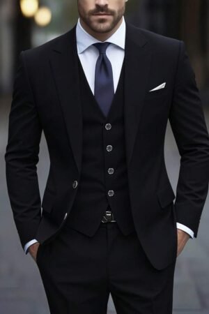 Men's 3-Piece Suit, Solid Color Business Suit, Including Jacket, Vest And Pants, Modern Fit, Suitable For Formal Occasions Such As Weddings And Parties, Long Sleeves, Machine Washable
