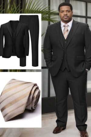 Men's Plus Size 4-Piece Suit Set For Weddings, Business, Balls, And Formal Events - Includes Blazer, Vest, Trousers And Striped Tie,Men Jacket 1XL-5XL