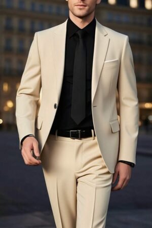 Men's Suit Translation Men's Suit, Business Casual Style, Men's Solid-Color Minimalist Daily Wear Long-Sleeve Suit Set, Including A Long-Sleeve Suit With Lapel Design And Matching Trousers. Suitable For Daily Leisure, Work Commuting, Weddings, Dances, Business And Other Occasions, Featuring A Minimalist And Elegant Style.