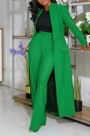 2pcs Women's Autumn Collared Long Sleeve Long Jacket And Straight Leg Pants Business Suit Set