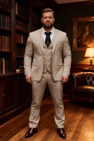 Plus Size 3 Pcs Men Suit Blazer Vest Pants  Lapel Collar Two Button Flap Pockets Solid Color Classic Men Attire For Business Interview Meeting Various Formal Occasions