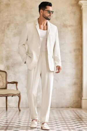 EASEVO Plus Size Men's Casual Notched Lapel Single-Breasted Suit Blazer And Pants Set, Autumn, Wedding