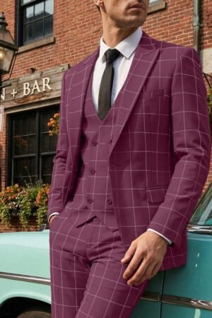 Mens 3 Pieces Suit Set Plaid Slim Fit  Checked Casual Tuxedo Formal Suits For Men Wedding Business Party Blazer Vest Pant